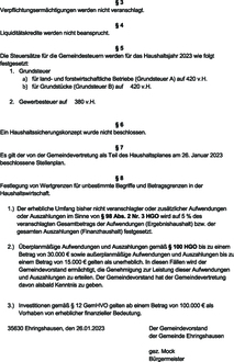Onlinelesen Haushaltssatzung und Bekanntmachung der Haushaltssatzung
